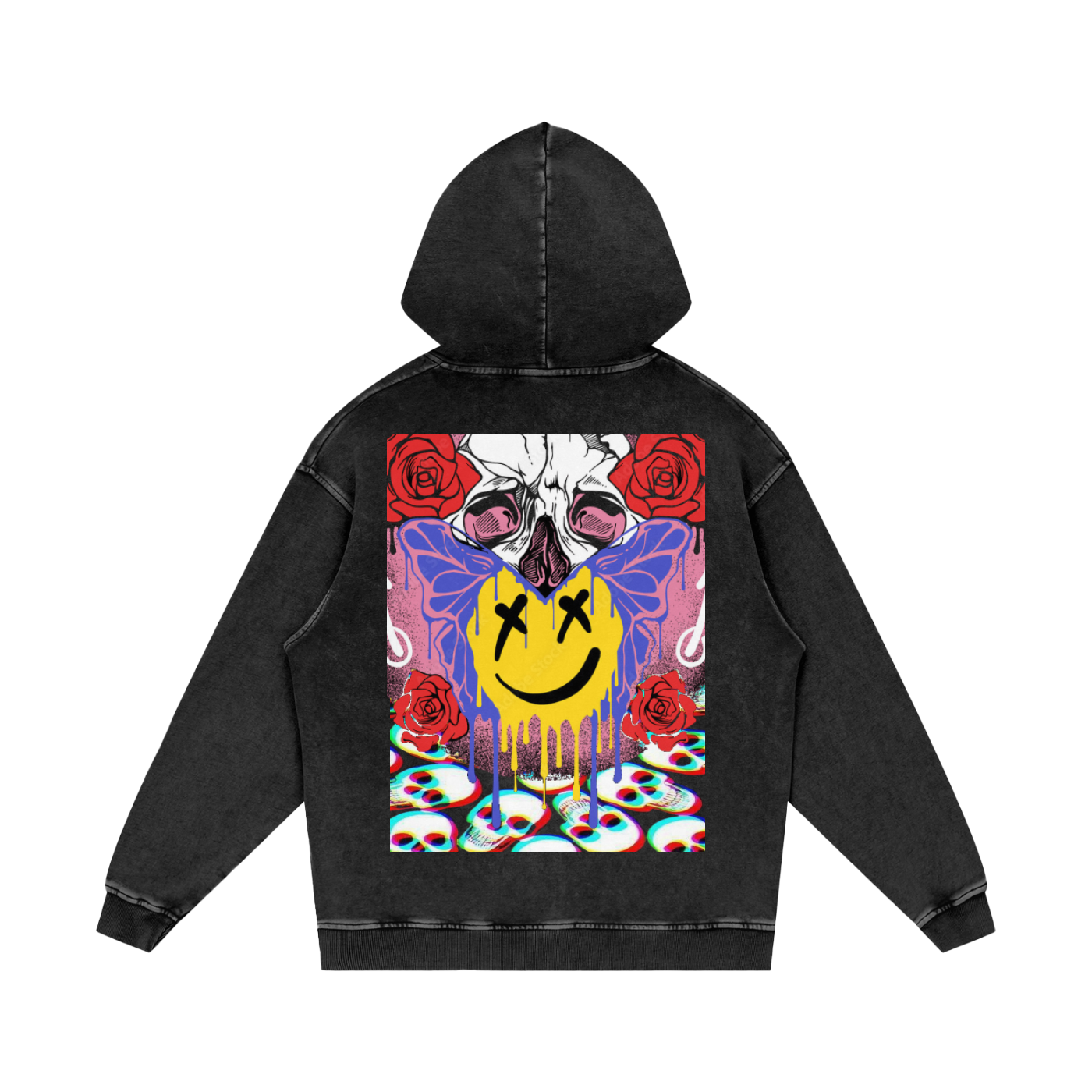 Kadri Skull & Roses Acid Wash Oversize Hoodie