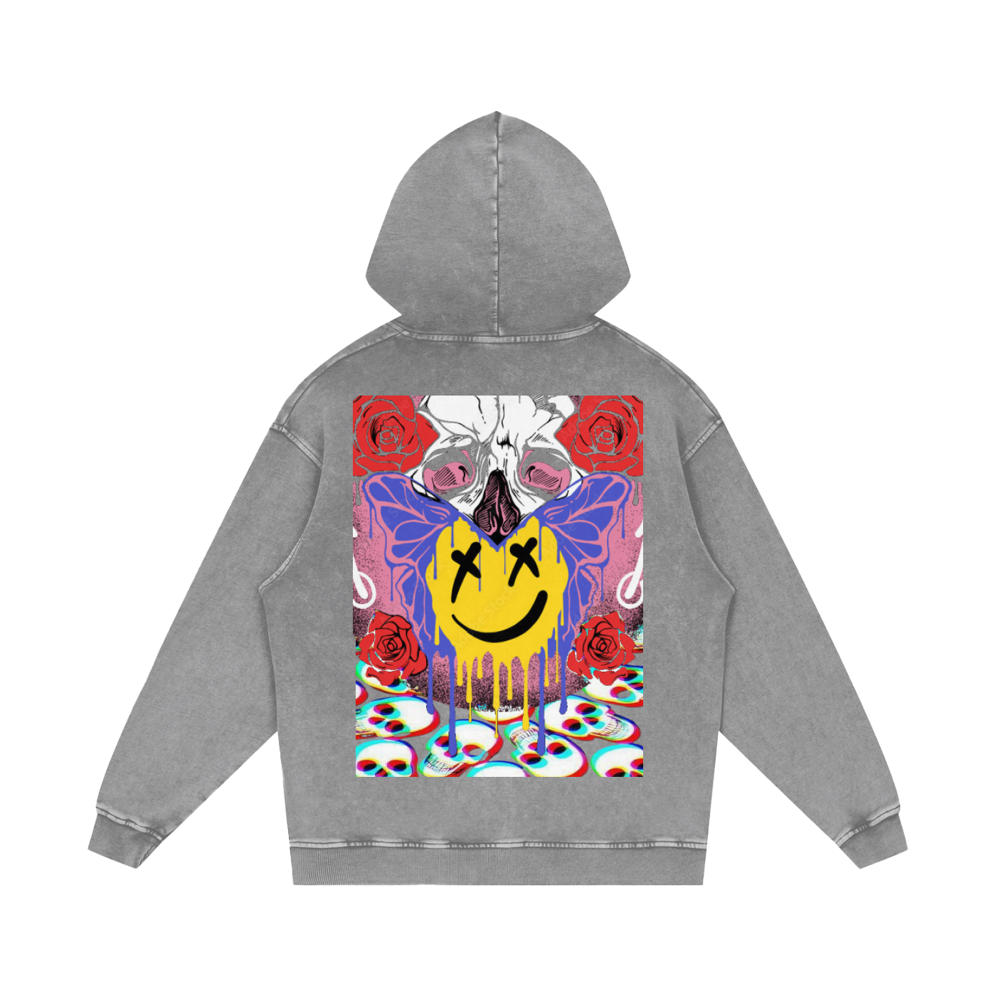 Kadri Skull & Roses Acid Wash Oversize Hoodie